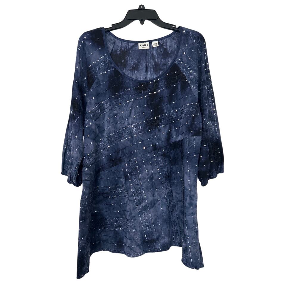 Cato Woman Sequin Moody Asymmetrical Tunic Top Plus 18/20W Blue Boho Artsy